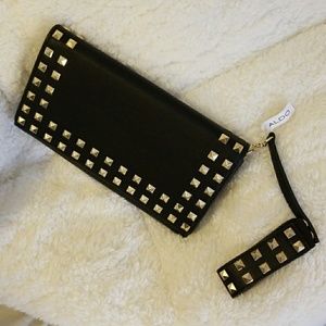 NWT ALDO black studded clutch